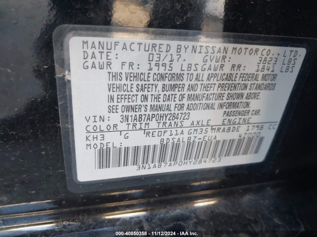 Nissan SENTRA S 2017 3N1AB7AP0HY284723 Image 9