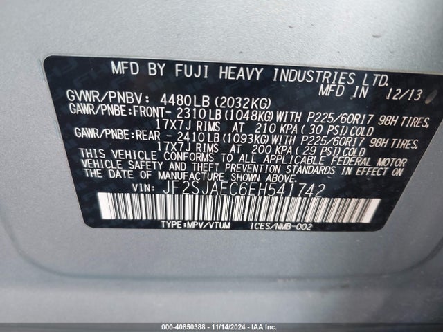 Subaru Forester 2.5i Premium 2014 JF2SJAEC6EH541742 Image 9