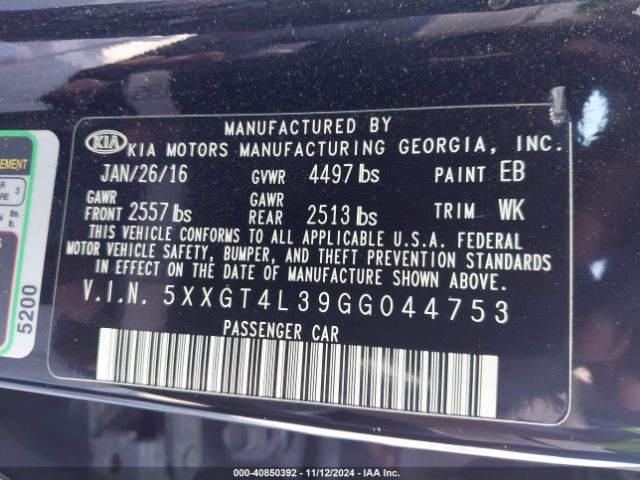 5XXGT4L39GG044753 KIA Optima Lx