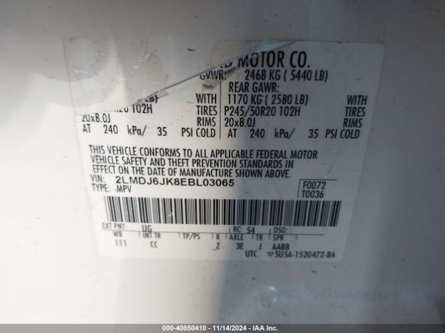 2LMDJ6JK8EBL03065 Lincoln MKX