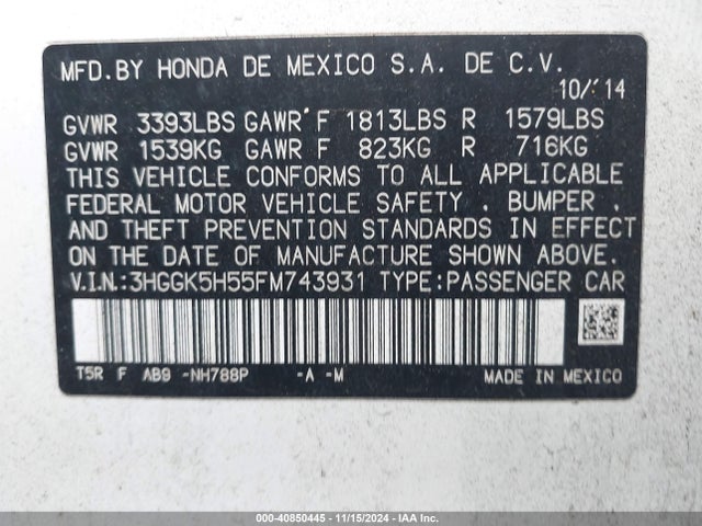 Honda FIT LX 2015 3HGGK5H55FM743931 Image 9