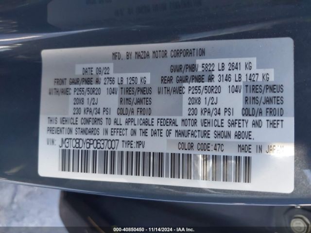 JM3TCBDY6P0637007 Mazda Cx-9 Carbon Edition