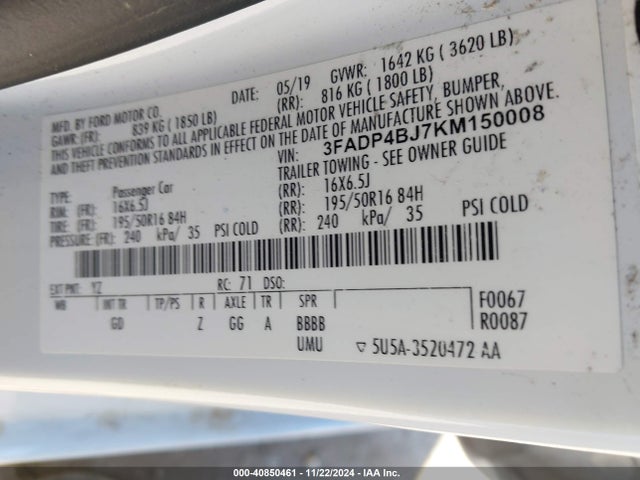 Ford FIESTA SE 2019 3FADP4BJ7KM150008 Image 9