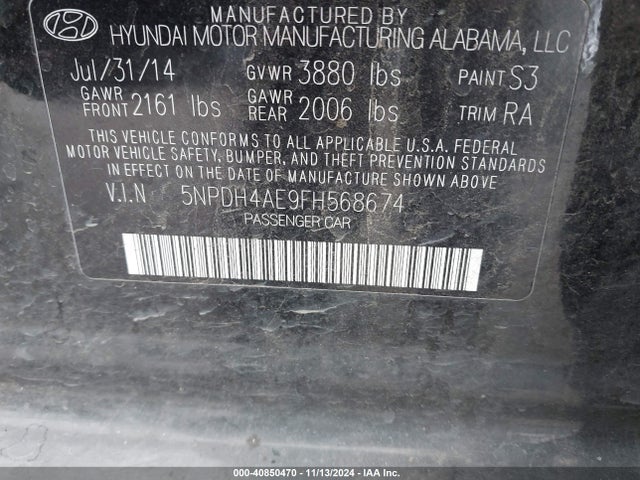 Hyundai ELANTRA SE 2015 5NPDH4AE9FH568674 Image 9