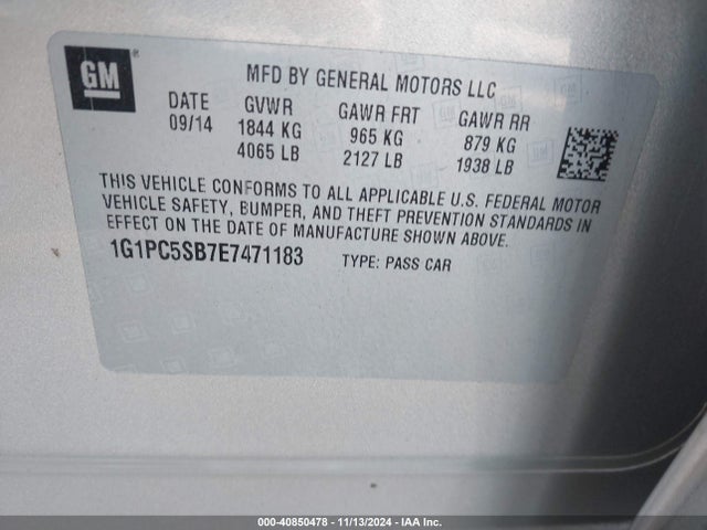Chevrolet Cruze 1lt Auto 2014 1G1PC5SB7E7471183 Image 9