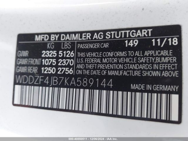 WDDZF4JB7KA589144 Mercedes-Benz E 300