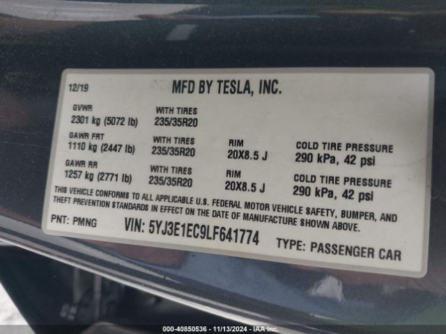 5YJ3E1EC9LF641774 Tesla Model 3 Performance Dual Motor All-wheel Drive