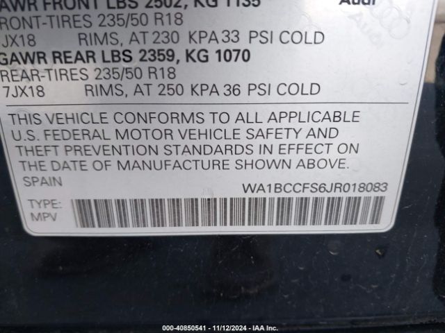 WA1BCCFS6JR018083 Audi Q3 2.0t Premium/2.0t Sport Premium