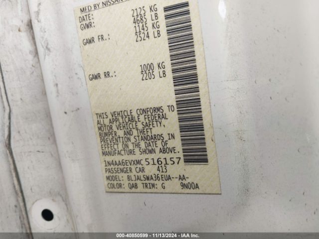 1N4AA6EVXMC516157 Nissan Maxima Sr Xtronic Cvt