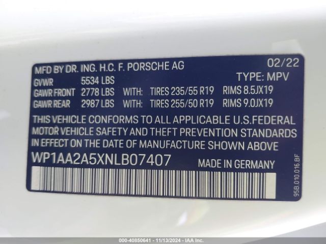 WP1AA2A5XNLB07407 Porsche Macan