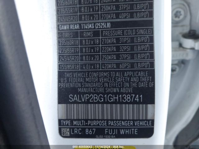 SALVP2BG1GH138741 Land Rover Range Rover Evoque Se/se Premium