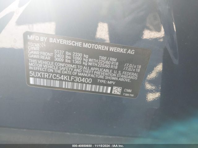 5UXTR7C54KLF30400 BMW X3 Sdrive30i
