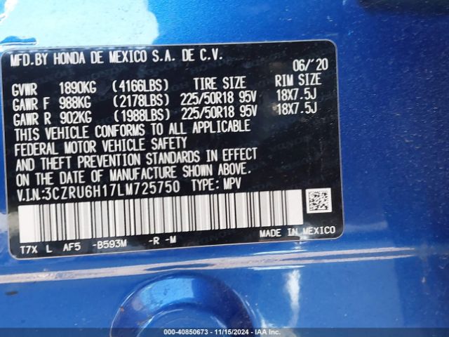 3CZRU6H17LM725750 Honda Hr-v Awd Sport