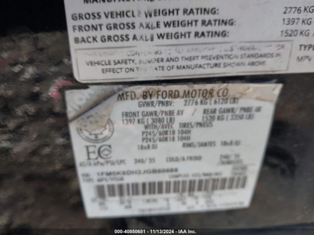 1FM5K8DH2JGB60688 Ford EXPLORER XLT