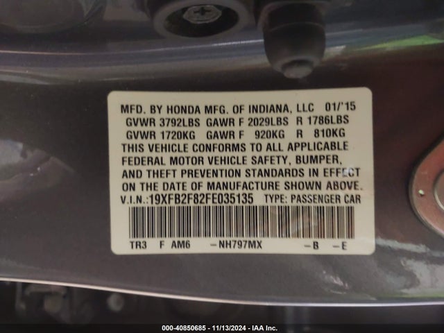 Honda CIVIC EX 2015 19XFB2F82FE035135 Image 9