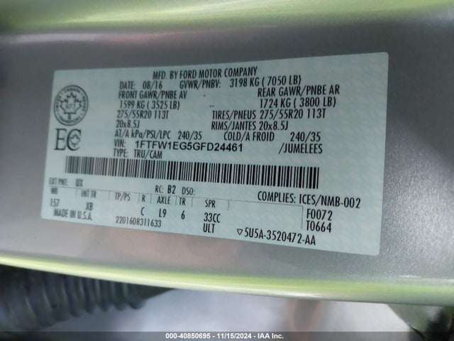 Ford F-150 Xlt 2016 1FTFW1EG5GFD24461 Image 9