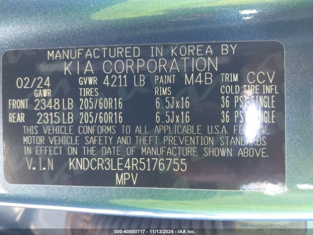KNDCR3LE4R5176755 KIA NIRO EX