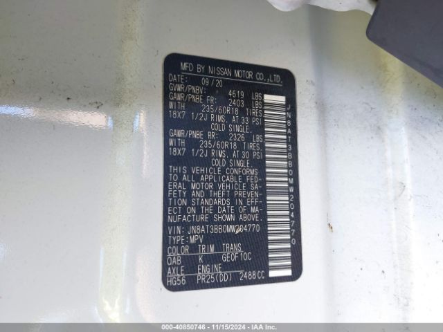 JN8AT3BB0MW204770 Nissan Rogue Sv Intelligent Awd