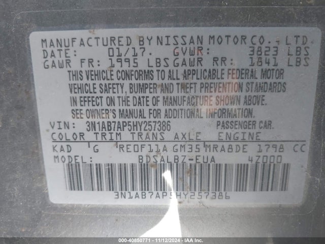 Nissan SENTRA S 2017 3N1AB7AP5HY257386 Image 9