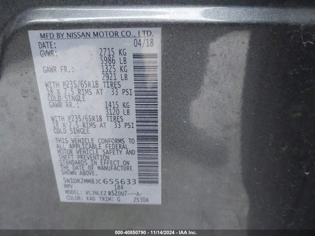 Nissan Pathfinder Sv 2018 5N1DR2MM8JC655633 Image 9
