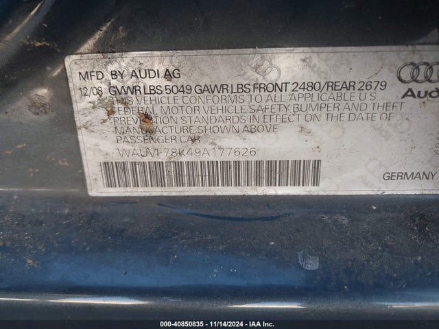 2009 AUDI A4 WAUVF78K49A177626 Photo 8