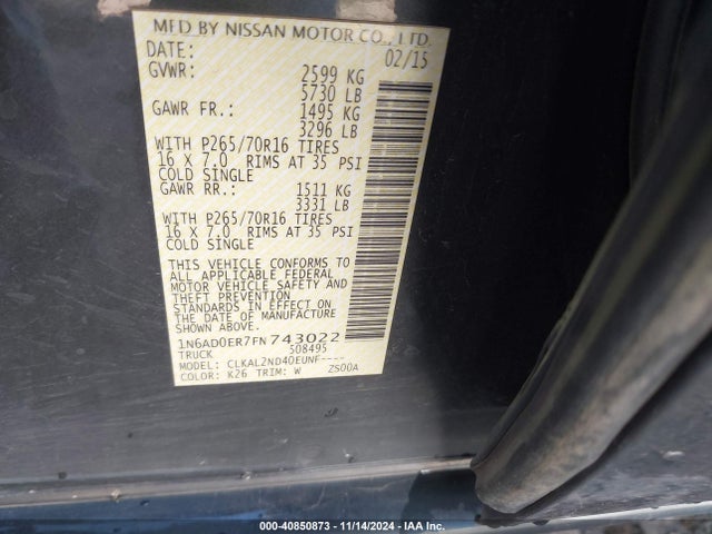 Nissan Frontier Sv 2015 1N6AD0ER7FN743022 Image 9