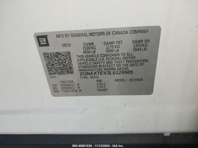 2GNAXTEV3L6129505 Chevrolet Equinox Awd 2fl