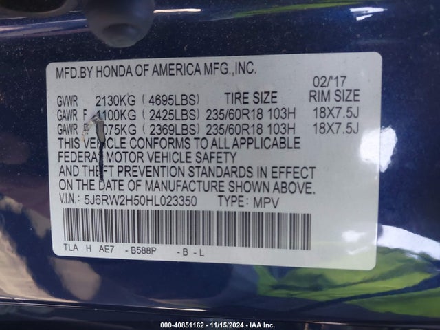 Honda CR-V EX 2017 5J6RW2H50HL023350 Image 9