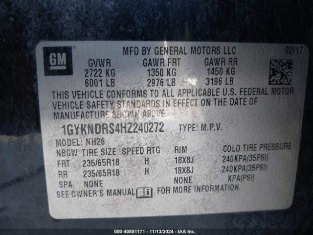 1GYKNDRS4HZ240272 Cadillac XT5 LUXURY