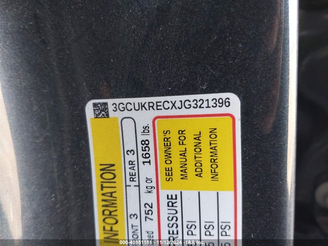 3GCUKRECXJG321396 Chevrolet Silverado 1500 2lt