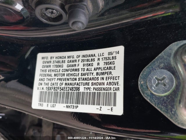 Honda Civic Lx 2014 19XFB2F54EE248396 Image 9