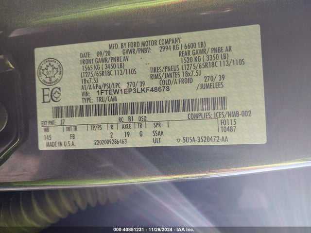Ford F-150 Xlt 2020 1FTEW1EP3LKF48678 Image 9