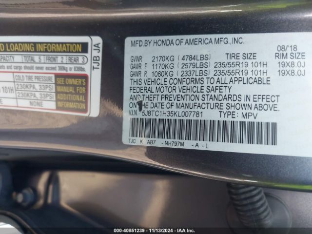 5J8TC1H35KL007781 Acura Rdx Standard