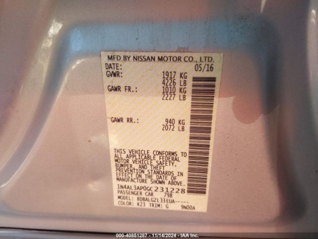 1N4AL3AP0GC231228 Nissan Altima 2.5/2.5 S/2.5 Sl/2.5 Sr/2.5 Sv
