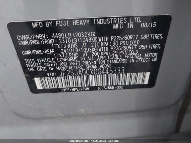 JF2SJADCXGG445333 Subaru Forester 2.5i Premium