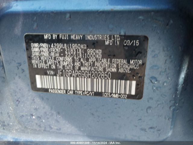 JF1GPAP69GH202850 Subaru Impreza 2.0i Sport Premium