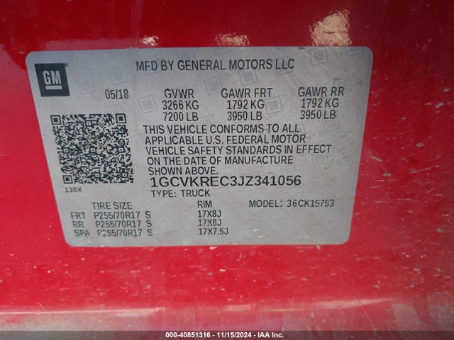 1GCVKREC3JZ341056 Chevrolet Silverado 1500 1lt