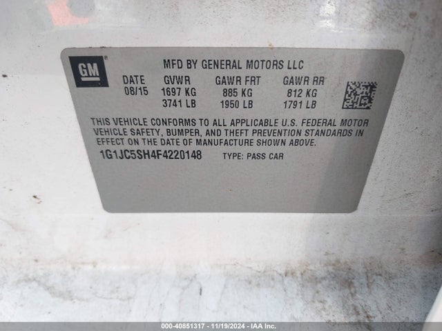 Chevrolet Sonic Lt Auto 2015 1G1JC5SH4F4220148 Image 9