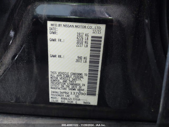 Nissan Altima 2.5 S 2016 1N4AL3AP9GC137090 Image 9
