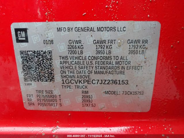 1GCVKPEC7JZ236153 Chevrolet Silverado 1500 Custom