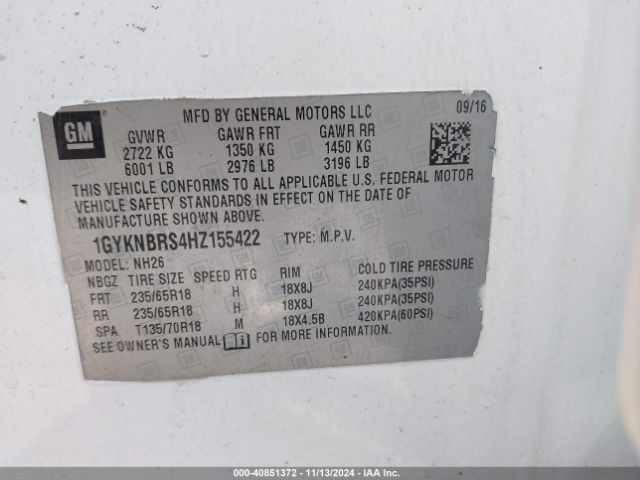 1GYKNBRS4HZ155422 Cadillac XT5 LUXURY