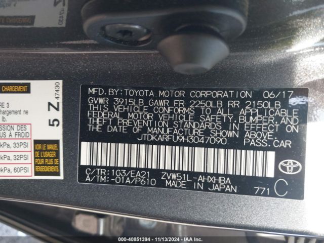 JTDKARFU9H3047090 Toyota Prius