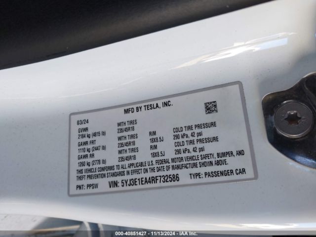 5YJ3E1EA4RF732586 Tesla Model 3 Rear-wheel Drive
