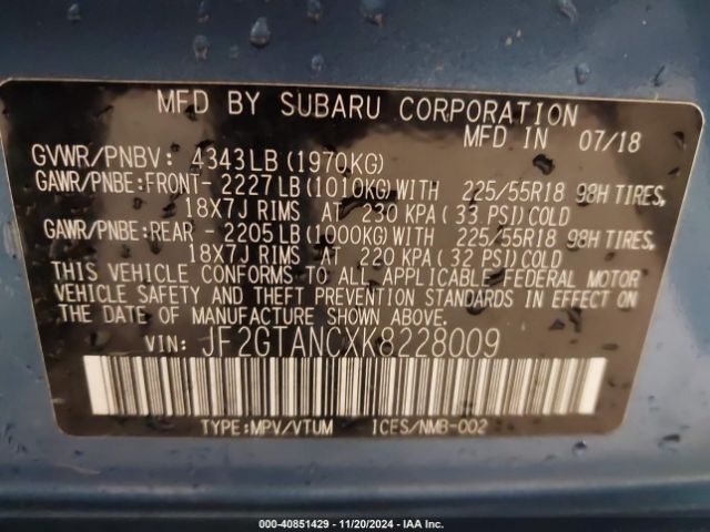 JF2GTANCXK8228009 Subaru Crosstrek 2.0i Limited