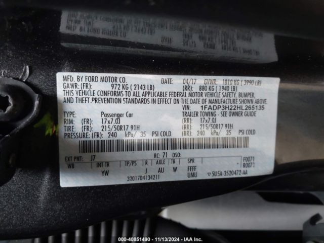 1FADP3H22HL265135 Ford FOCUS SEL
