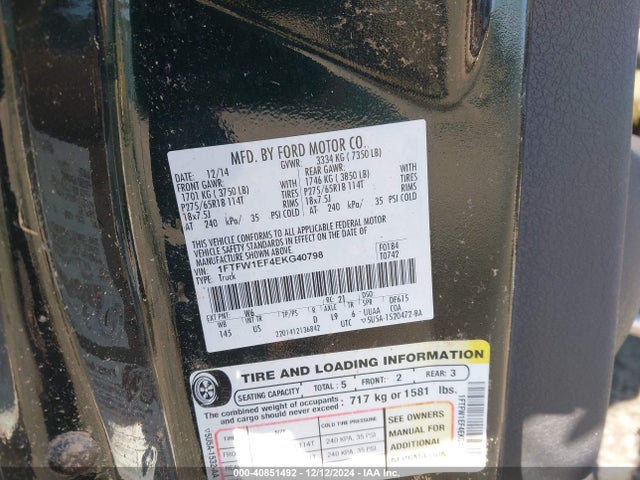 Ford F-150 Xlt 2014 1FTFW1EF4EKG40798 Image 9