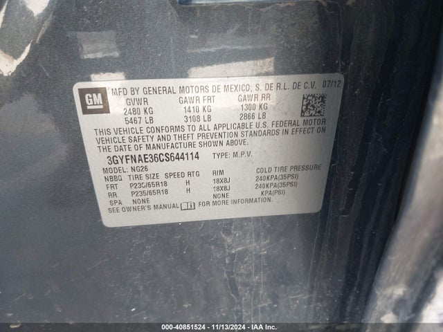 2012 CADILLAC SRX 3GYFNAE36CS644114 Photo 8