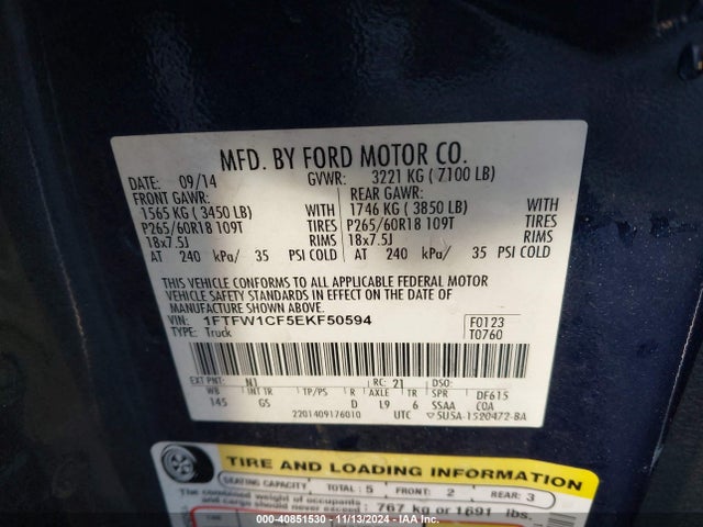 Ford F-150 Xlt 2014 1FTFW1CF5EKF50594 Image 9