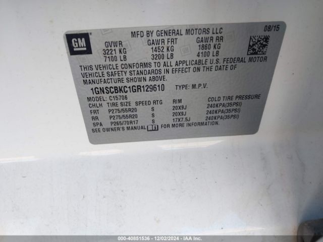 1GNSCBKC1GR129610 Chevrolet Tahoe Lt
