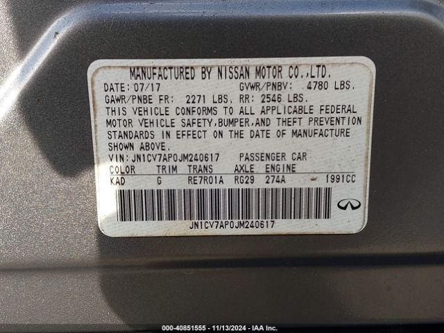 JN1CV7AP0JM240617 Infiniti Q50 2.0t Luxe